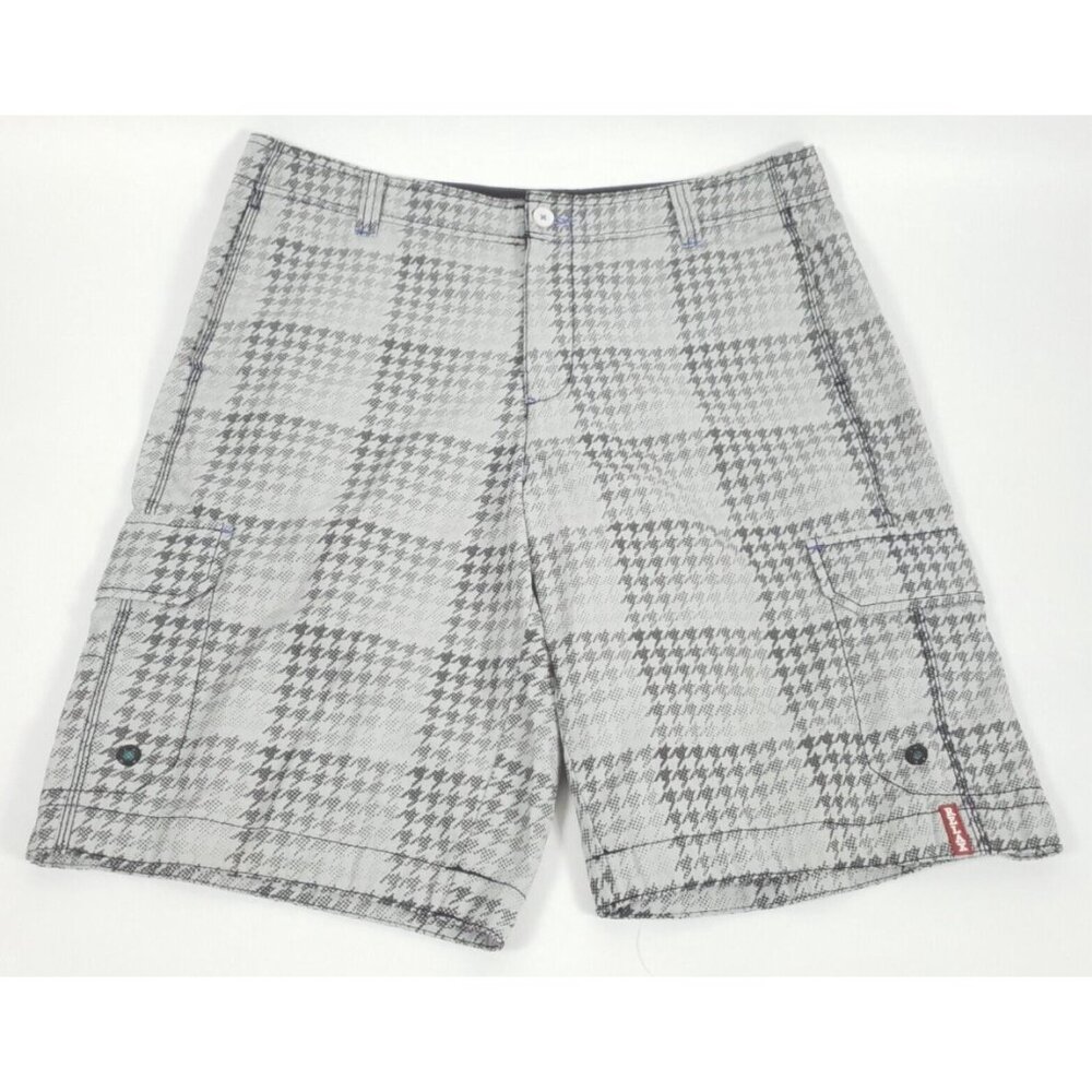 Tommy Bahama Shorts Mens 34 Gray Relax Cotton Houndstooth Cargo Pockets
